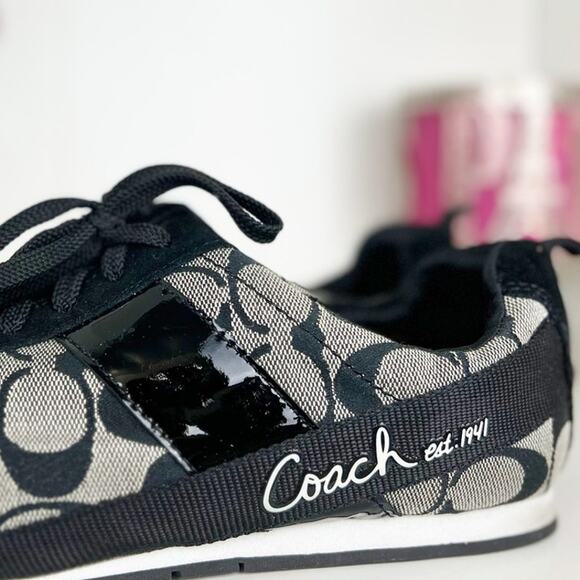 Coach Hadley Monogram Signature Jacquard Suede Sneakers Black White Size 8.5 M - Picture 4 of 16
